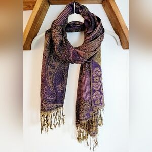 Elegant Purple and Gold Paisley Vintage Scarf